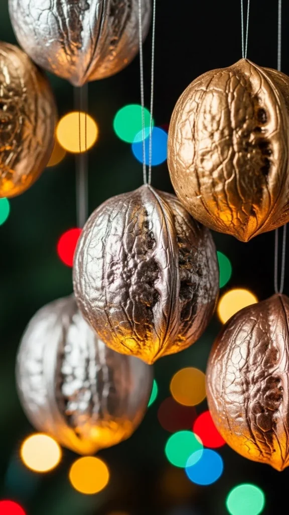 Metallic Painted Walnut Ornaments