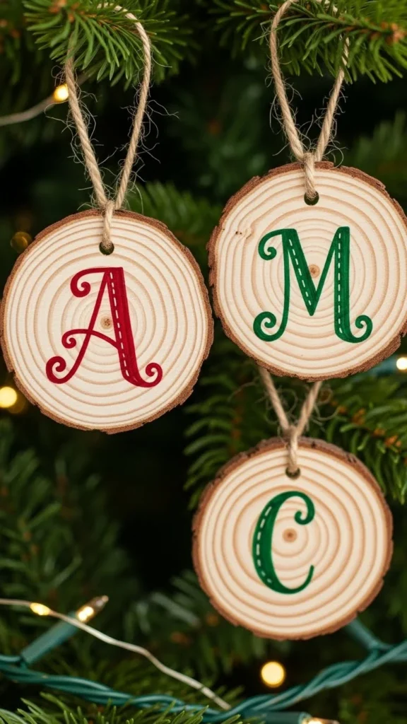 Wood Slice Initial Ornaments