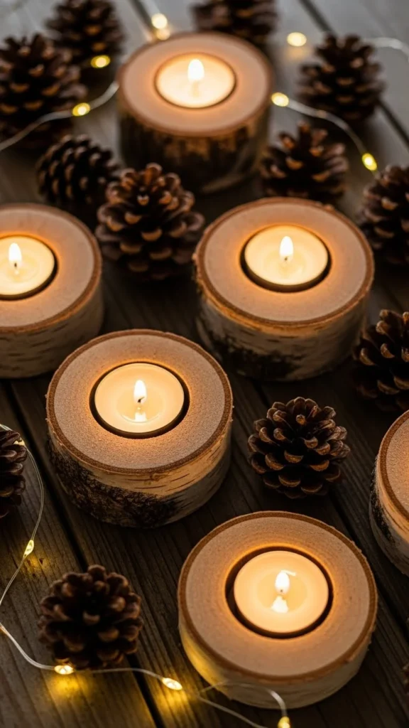 Birch Wood Slice Votive Cups