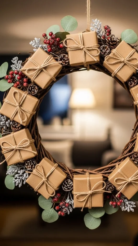 Brown Paper Gift Wrap Wreath