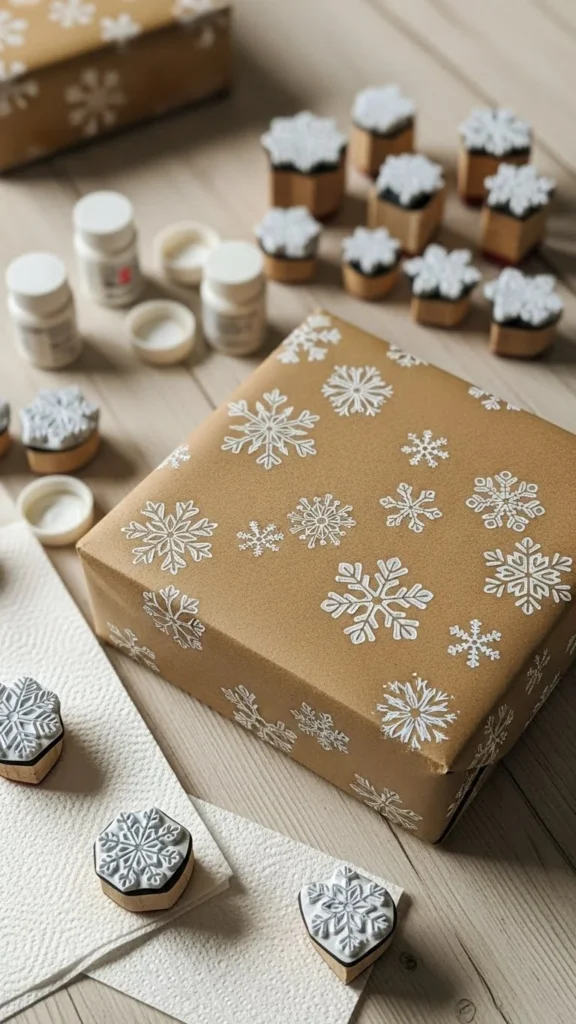 Brown Paper + Stamped Snowflakes