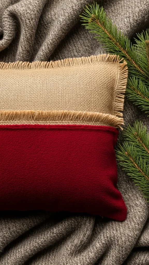 Burlap-and-Fabric Mix Pillow