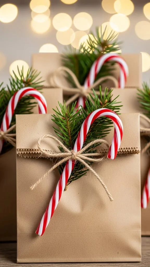 Candy Cane Kraft Paper Bags