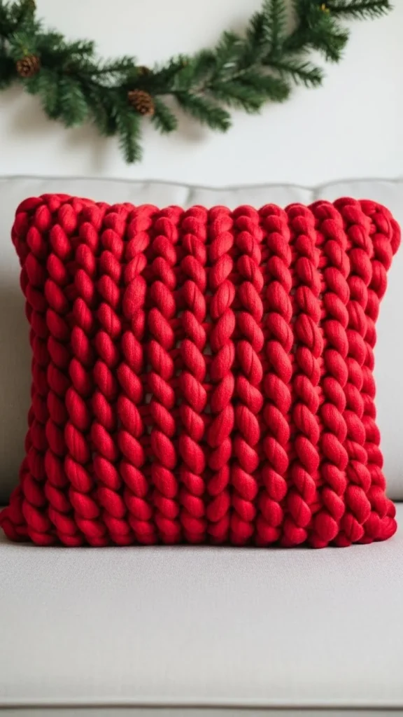 Chunky Knit Red Pillow Cover