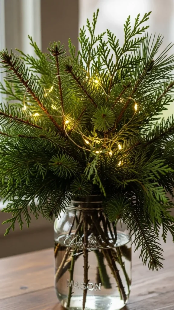 Evergreen Branch Glow Jar