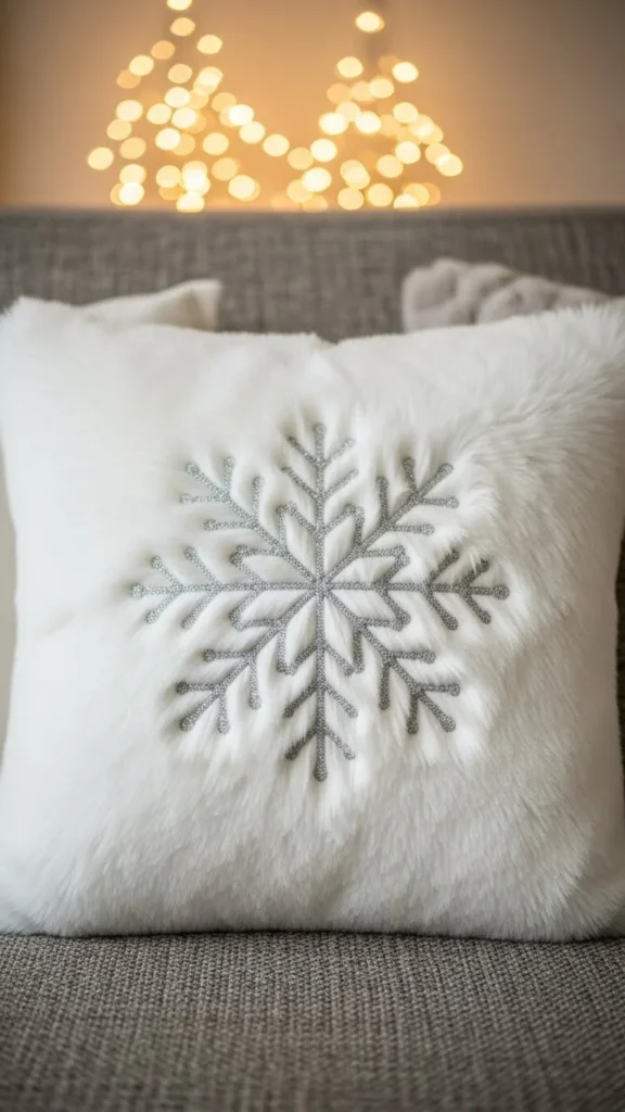 Faux Fur Snowflake Pillow Cover