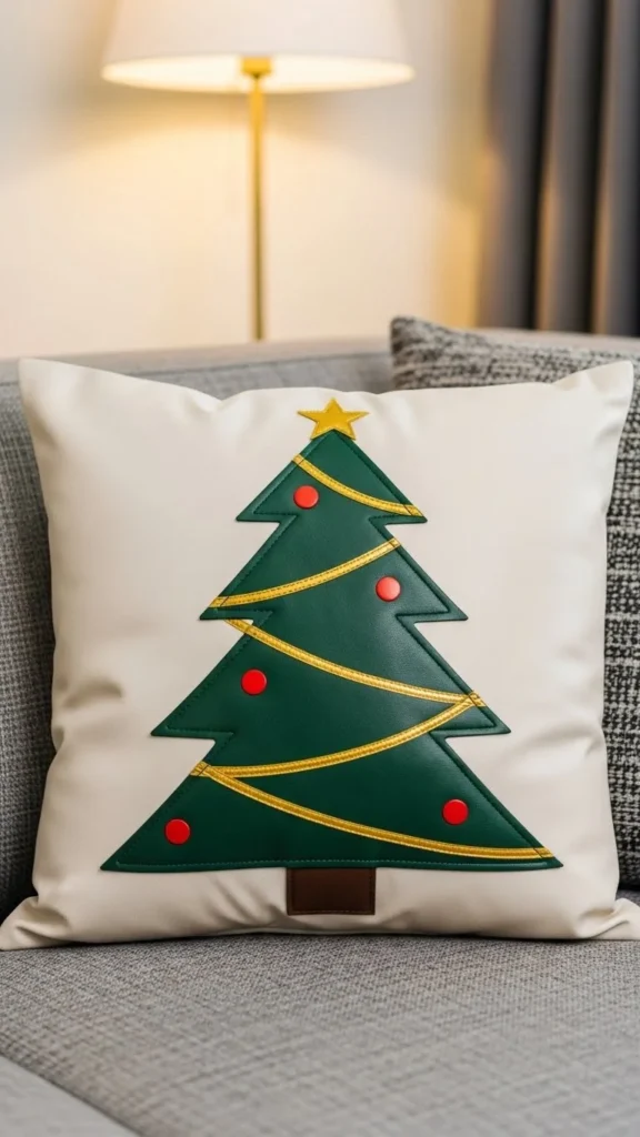 Faux Leather Christmas Tree Appliqué Pillow