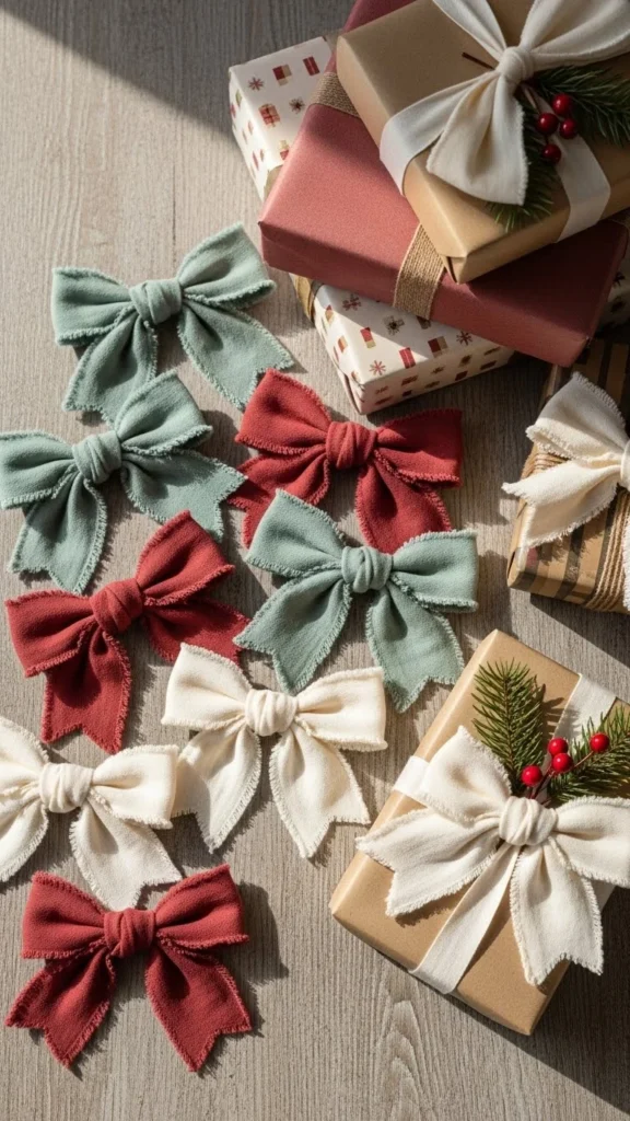 Frayed Fabric Gift Bows