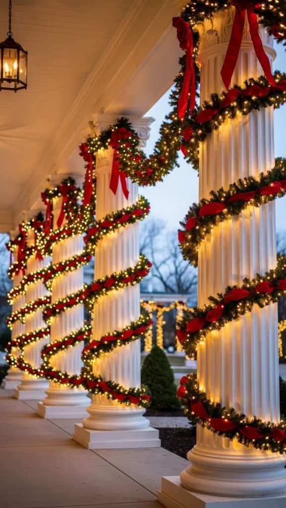 Garland-Wrapped Porch Columns