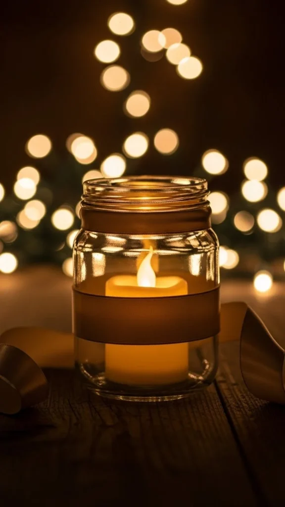 Gold Ribbon Luminary Jar
