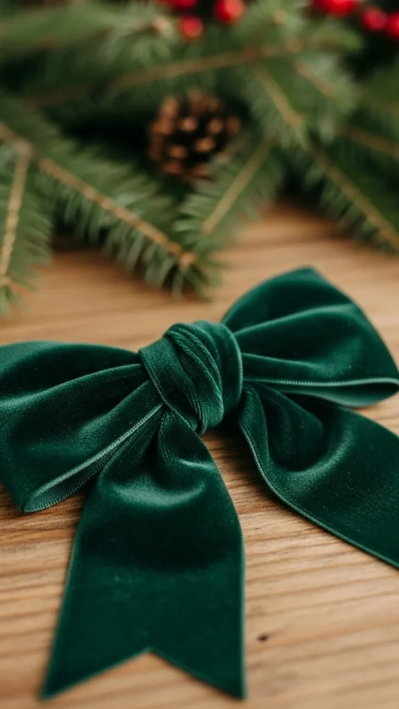 Green Velvet Forest Bow