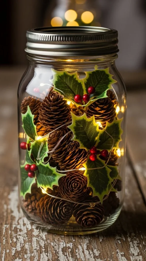 Holly & Pinecone Accent Jar