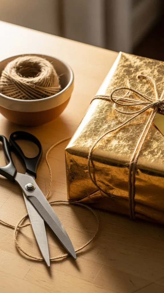 Metallic Paper + Simple Twine Wrap