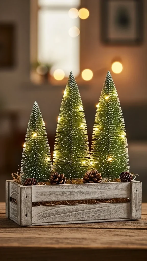 Mini Trees in a Wooden Crate