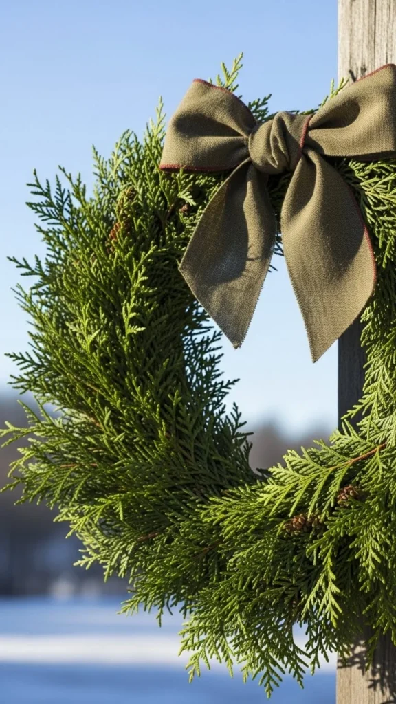Natural Cedar + Bow Wreath