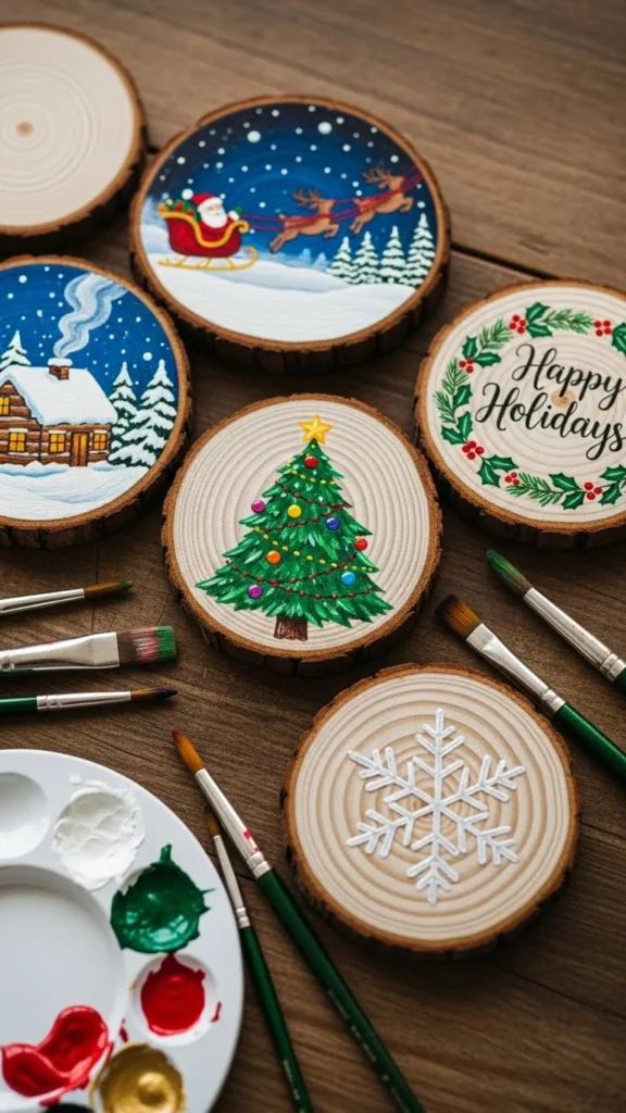Painted Wood Slice Ornaments