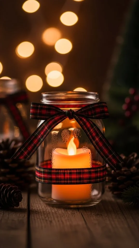 Plaid Ribbon Glow Jar