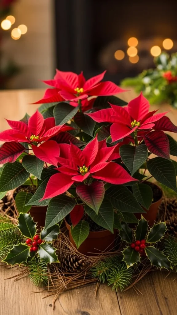 Red Poinsettia Pot Cluster