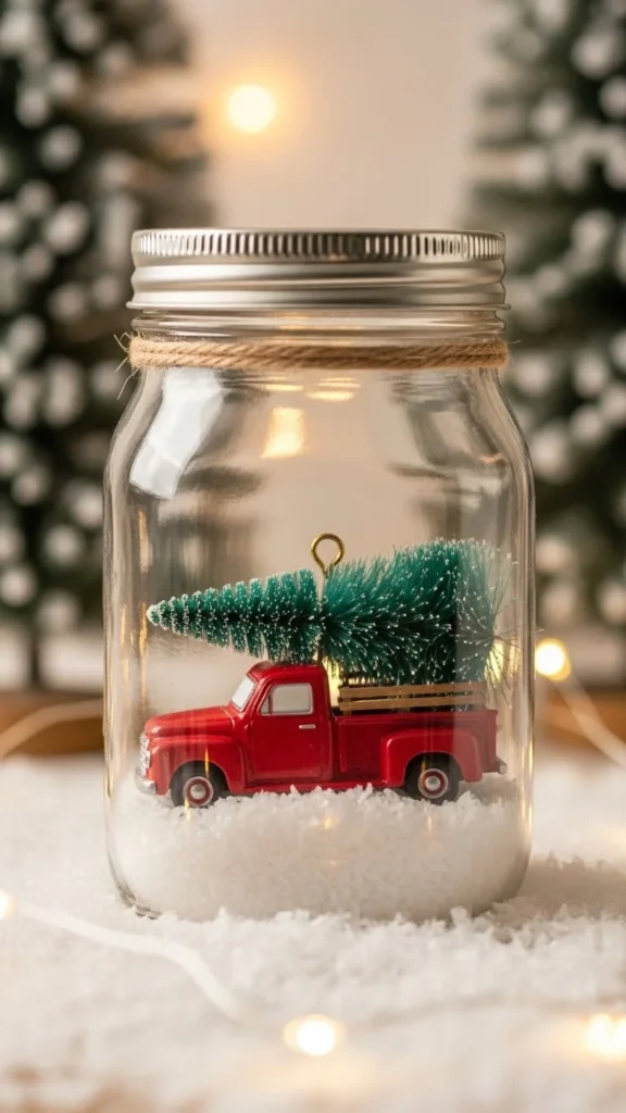 Red Truck Winter Scene Jar