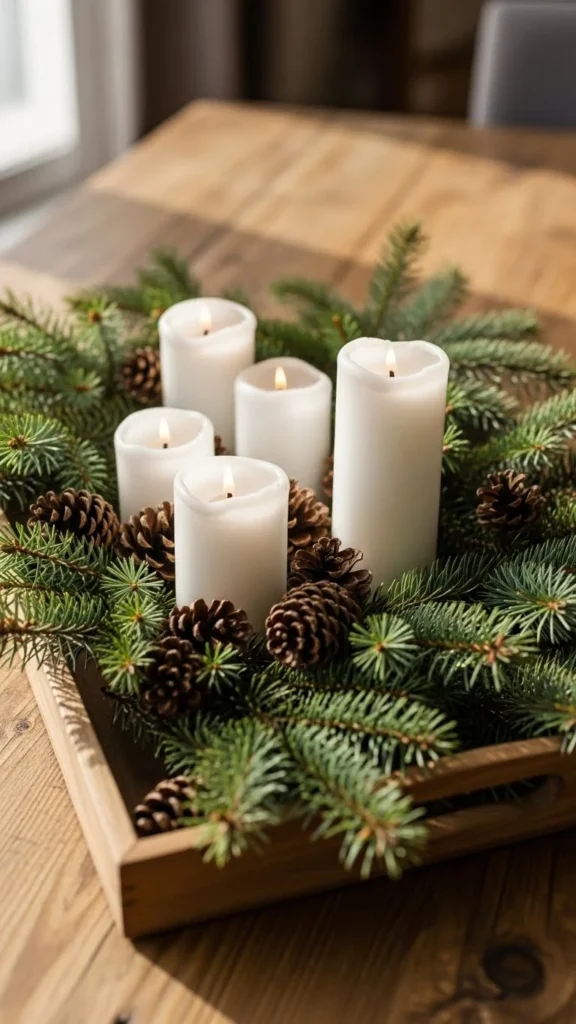 Rustic Pine & Candle Tray