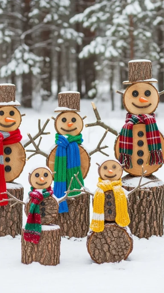 Rustic Tree Log Snowmen