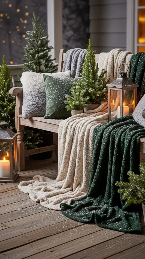 Snow-Dusted Porch Bench Display