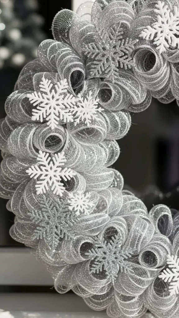 Snowflake Mesh Ribbon Wreath