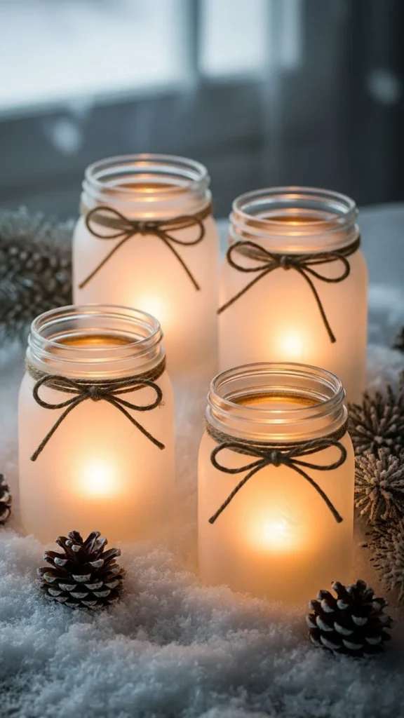 Snowy Mason Jar Lanterns