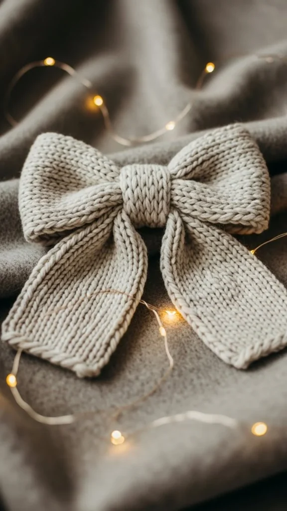 Textured Knit Ribbon Bow