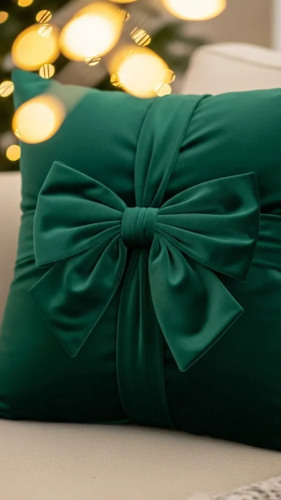 Velvet Green Bow Pillow