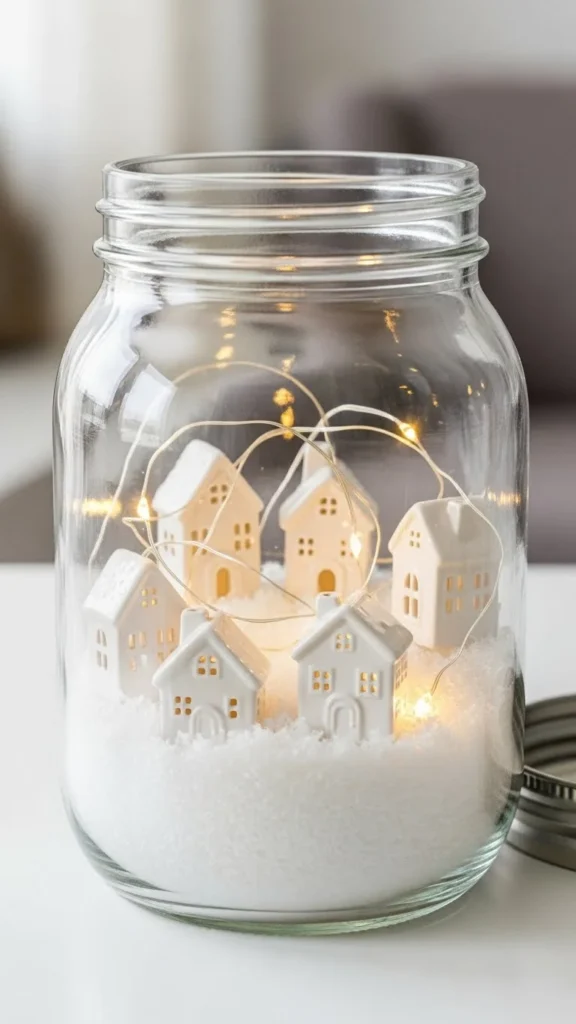 White Christmas Village Jar