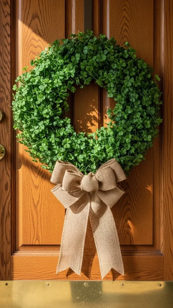 Burlap Bow Shamrock Wreath