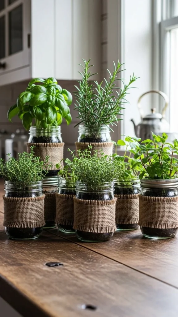 Burlap-Wrapped Herb Jars