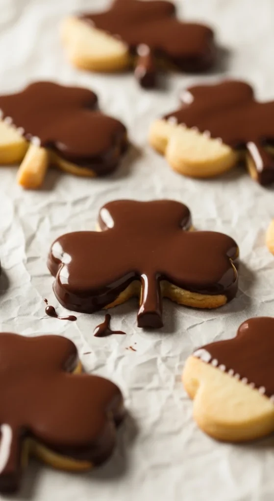 Chocolate-Dipped Shamrock Cookies