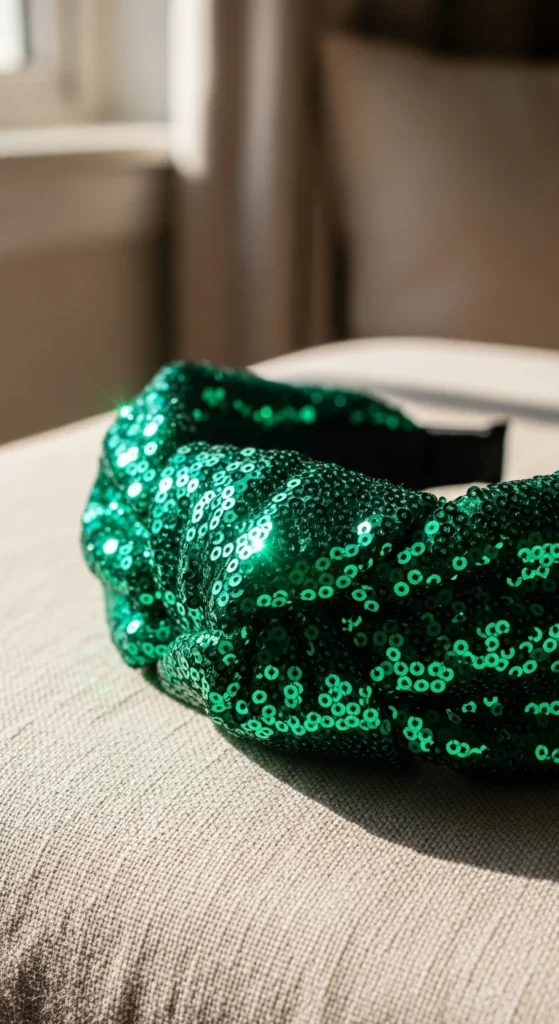 Emerald Sequin Knot Headband