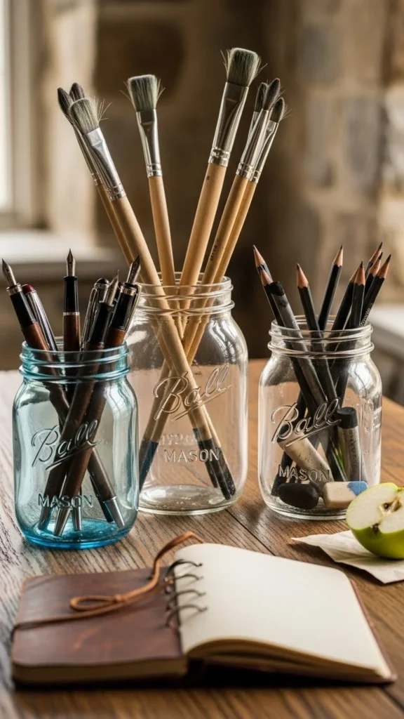Farmhouse Desk Organizer Jars