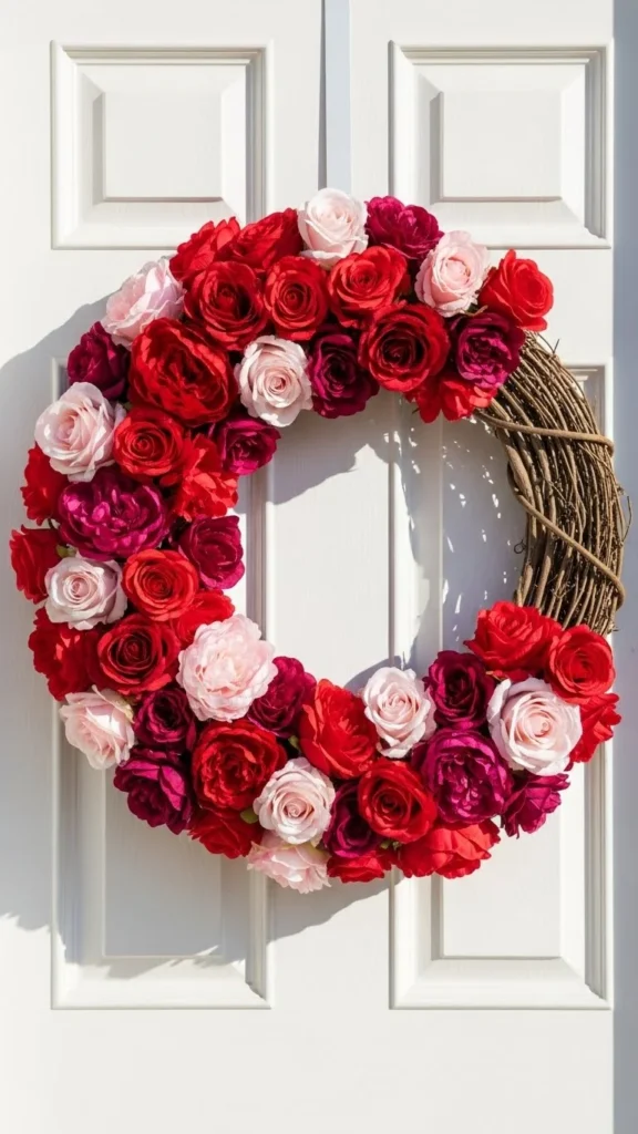 Faux Flower Valentine Wreath