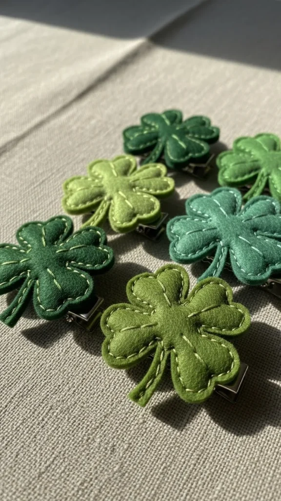 Felt Shamrock Hair Clips