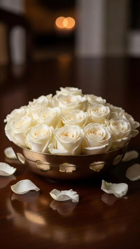 Gold-Rim Bowl Rose Cluster