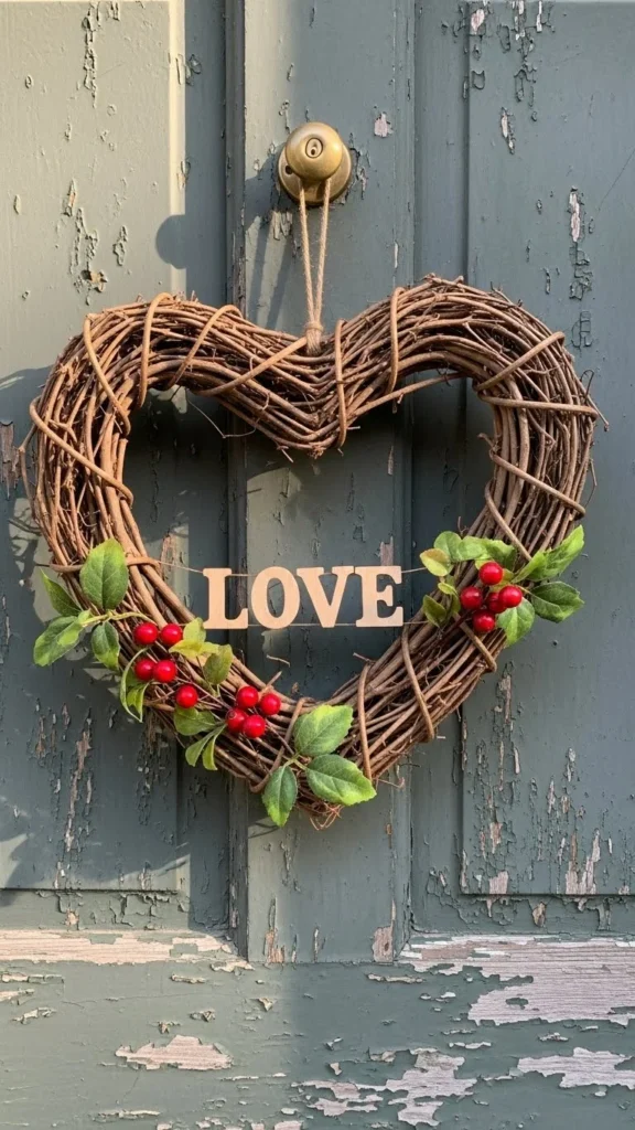 Grapevine Heart with Wooden Letters