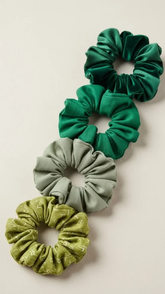 Green Fabric Scrunchies