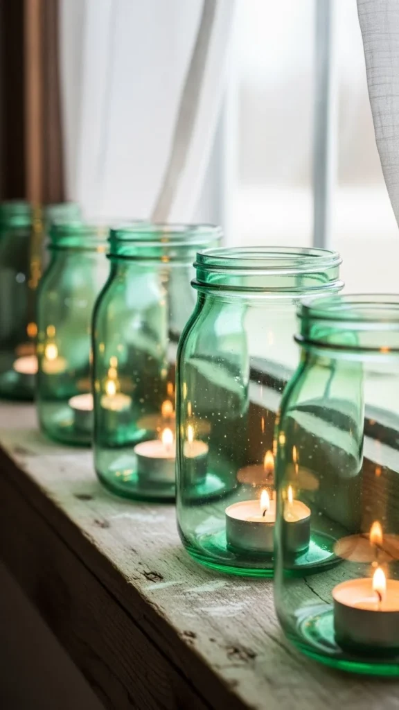 Green Glass Jar Lanterns
