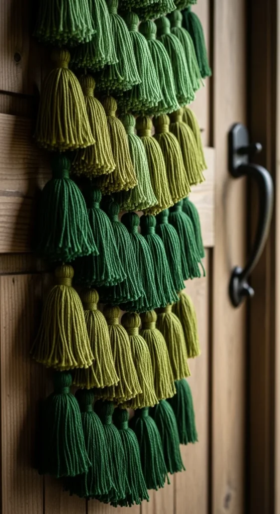 Green Yarn Tassel Stack
