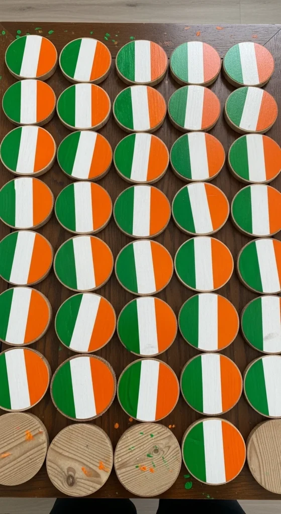 Hand-Painted Irish Flag Wooden Coasters