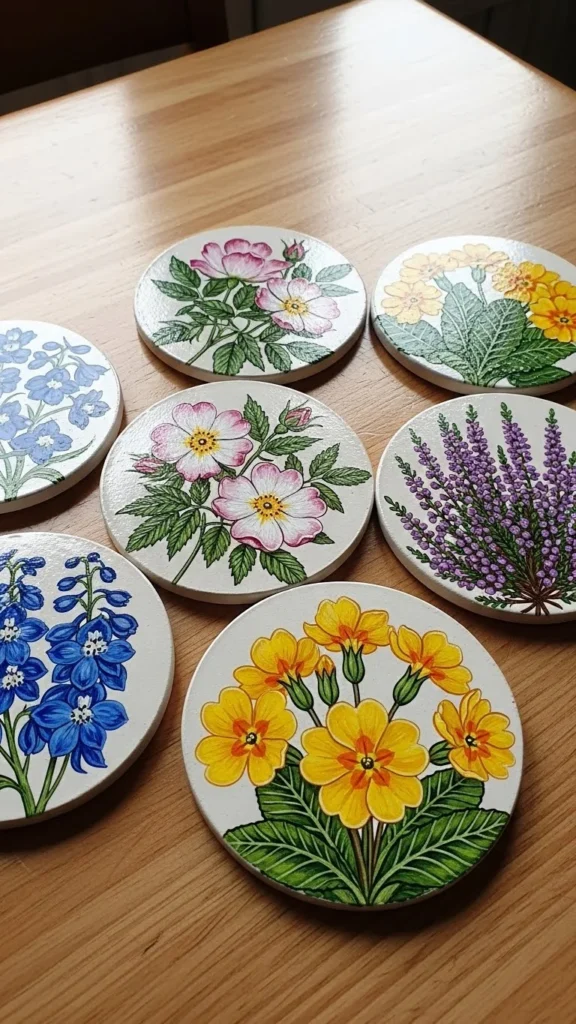 Hand-Painted Irish Floral Coasters