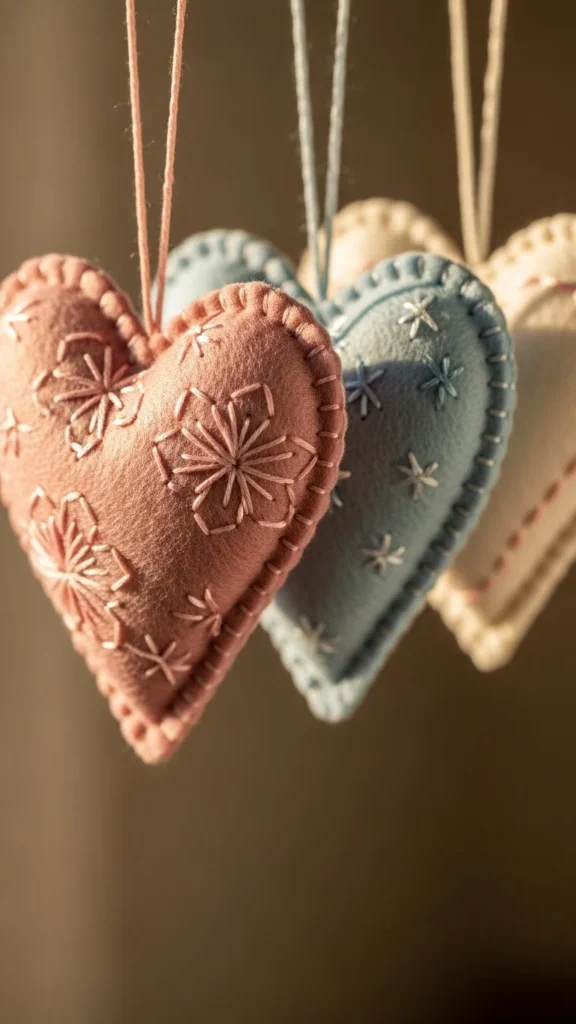 Hand-Stitched Felt Heart Ornaments