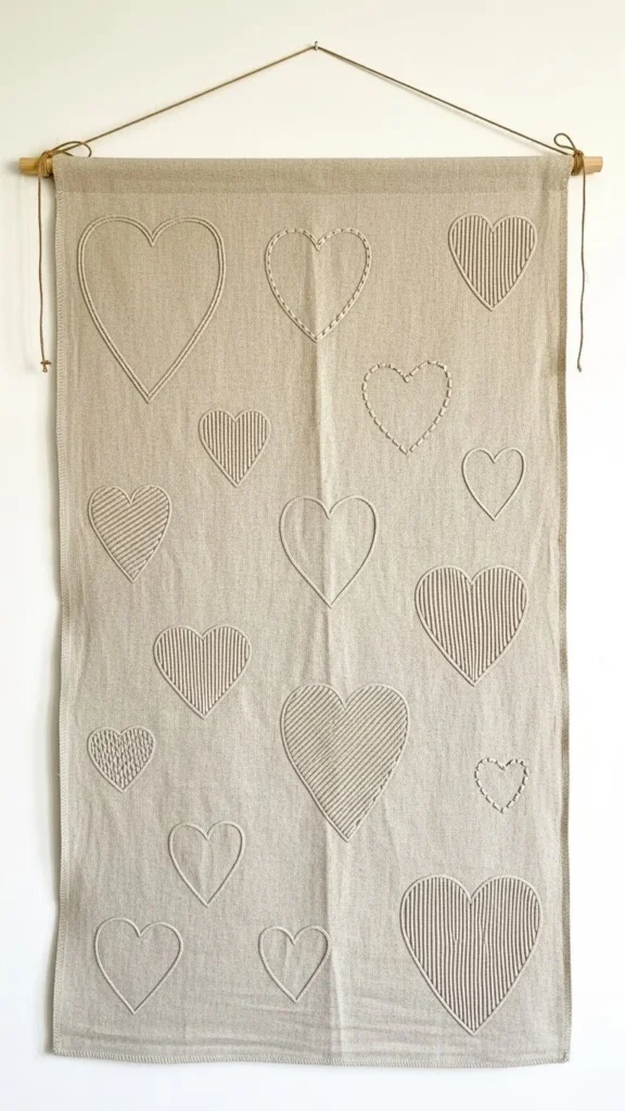 Heart Motif Textile Hanging