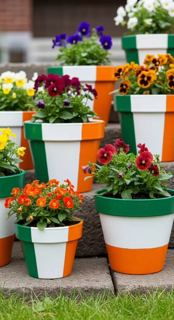 Irish Flag Painted Flower Pots