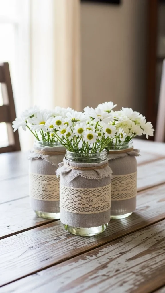 Lace and Linen Jar Vases