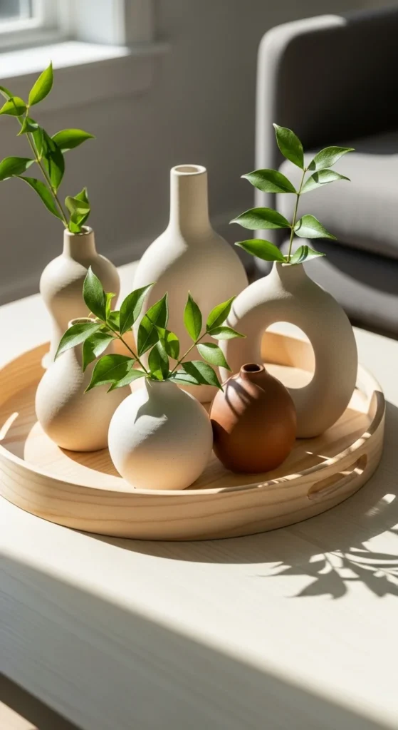 Light Wood Tray Centerpieces